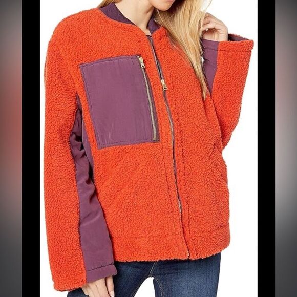 Free People 'Rivington' sherpa jacket Orange and purple - Picture 12 of 13